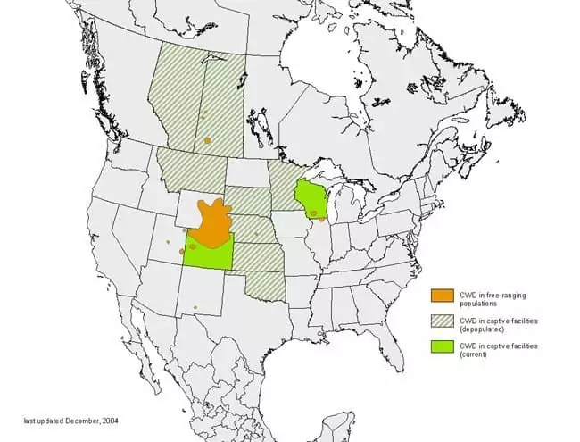 Distribution of Chronic wasting disease in the North America in December 2004 I Love Veterinary - Blog for Veterinarians, Vet Techs, Students