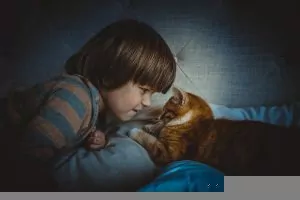 child and a cat