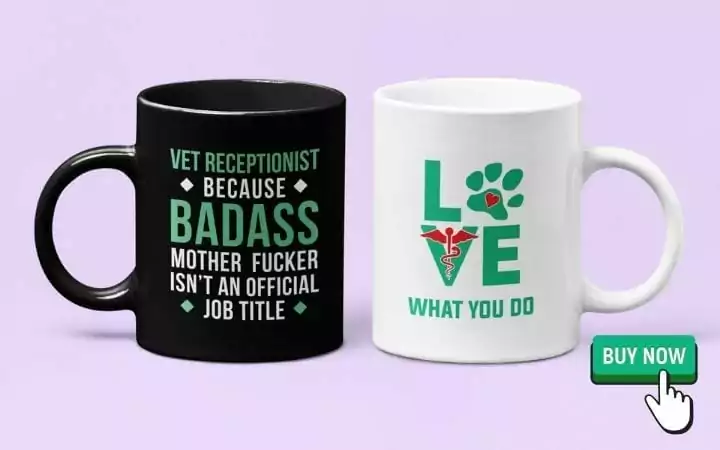 veterinary receptionist gifts, coffee mugs, by I Love Veterinary