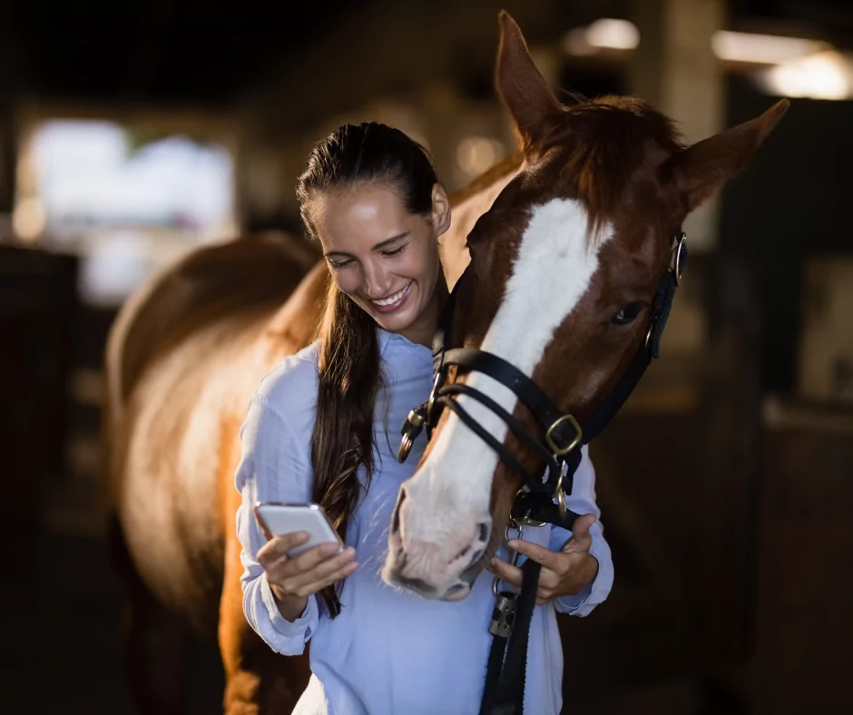 female traveling vet with a horse