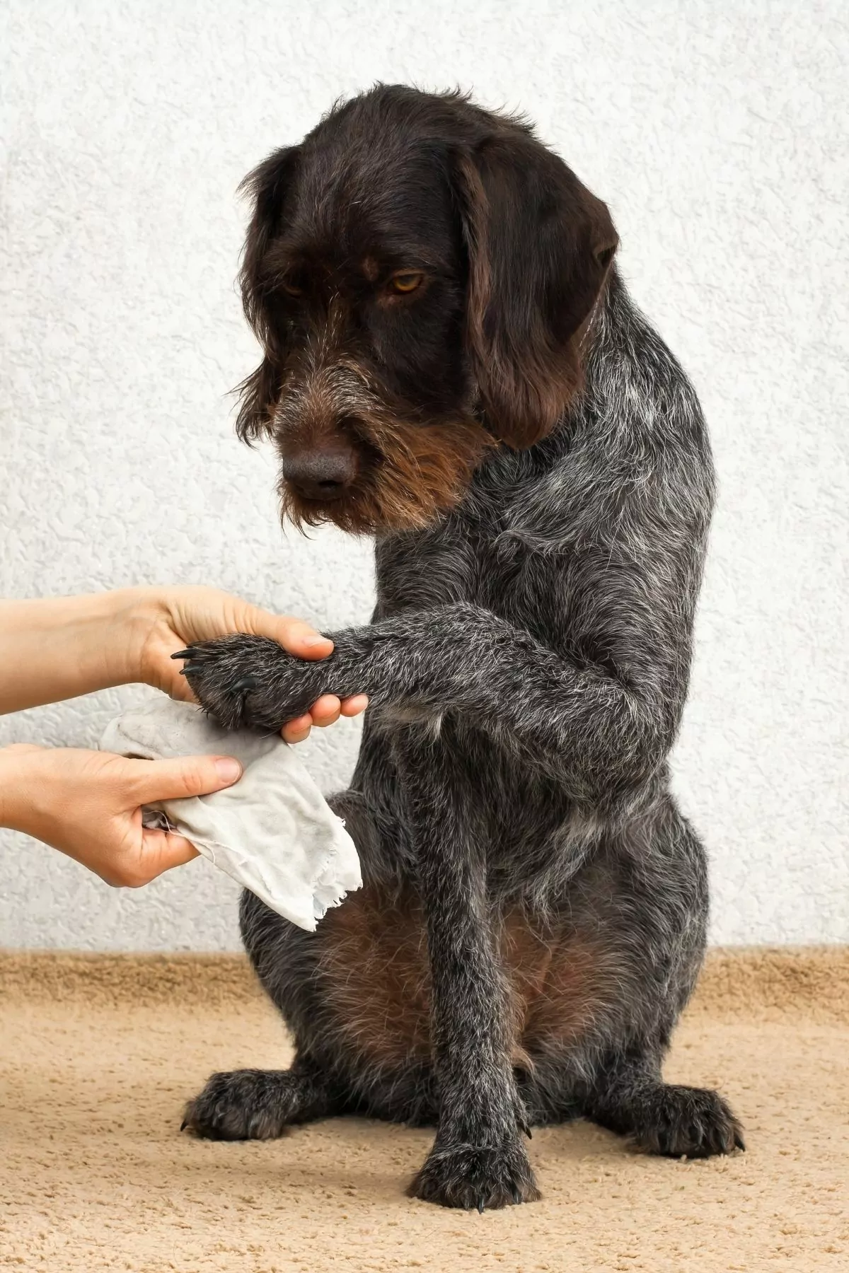 Cleaning dog with wipes