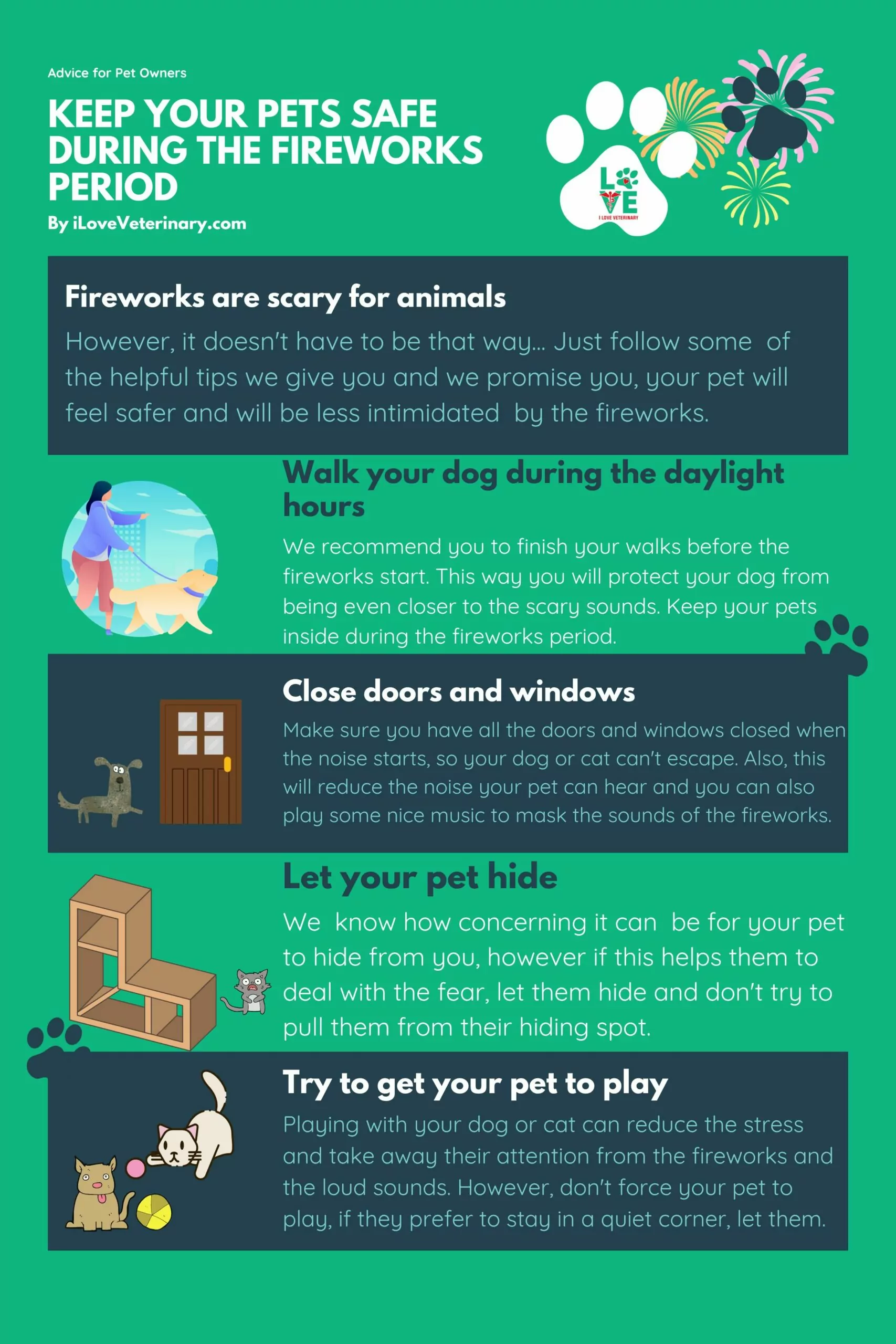 Keep your dog safe during the fireworks period 24 x 36 in scaled I Love Veterinary - Blog for Veterinarians, Vet Techs, Students